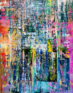 Bo Larsen, Dopamin, 2025, Öl, Acryl, Watercolours auf Jute, 100 x 80 cm