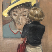 Jörg Kujawa, Marilyn and the Monkey, 2025, Öl auf Leinwand, 30 × 40 cm