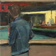 Jörg Kujawa, Nighthawk, 2024, Öl auf Leinwand, 40 × 30 cm