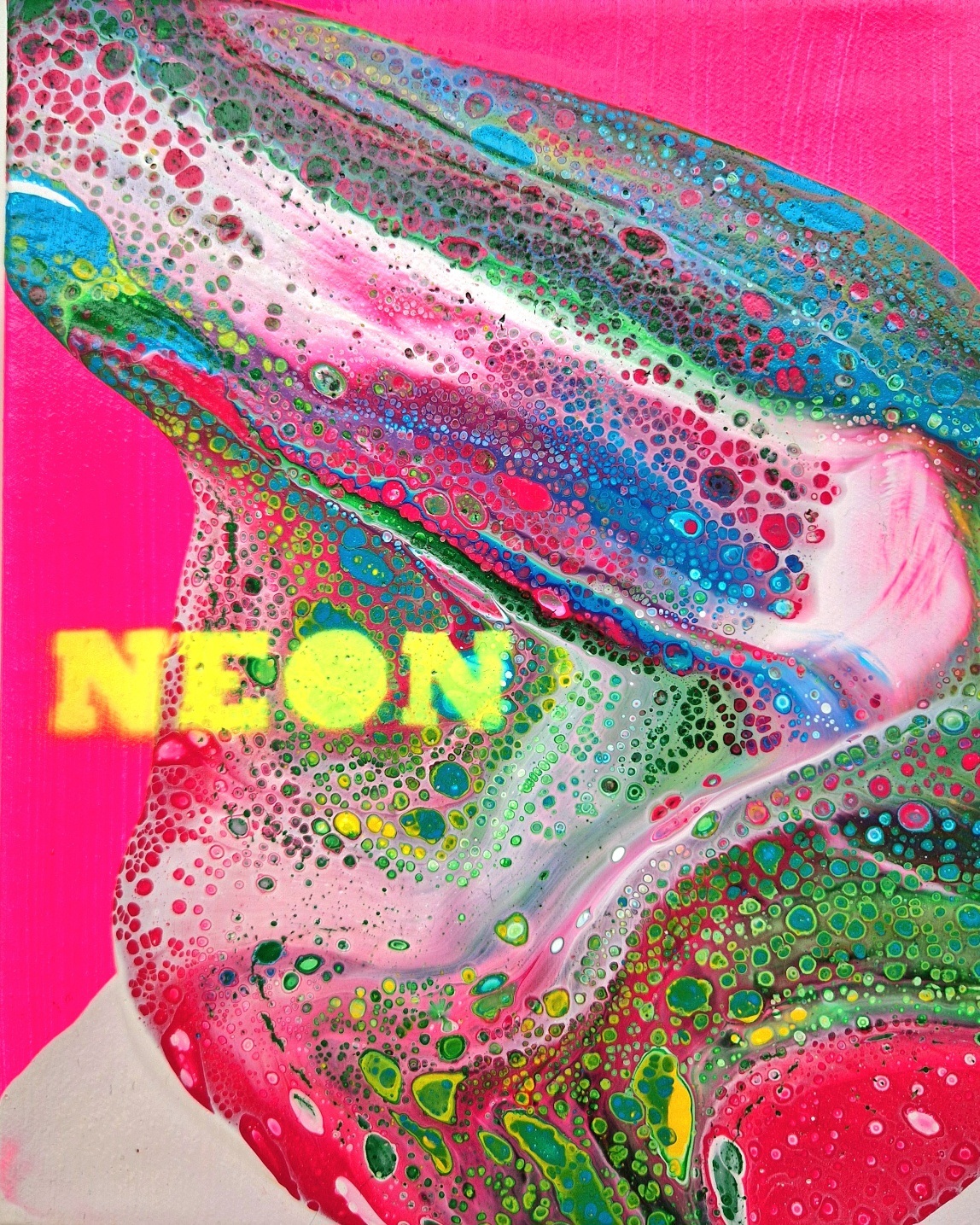 Bo Larsen, NEON Sugar I, 2021, Öl, Acryl u. Spraypaint auf Leinwand, 25 x 20 cm